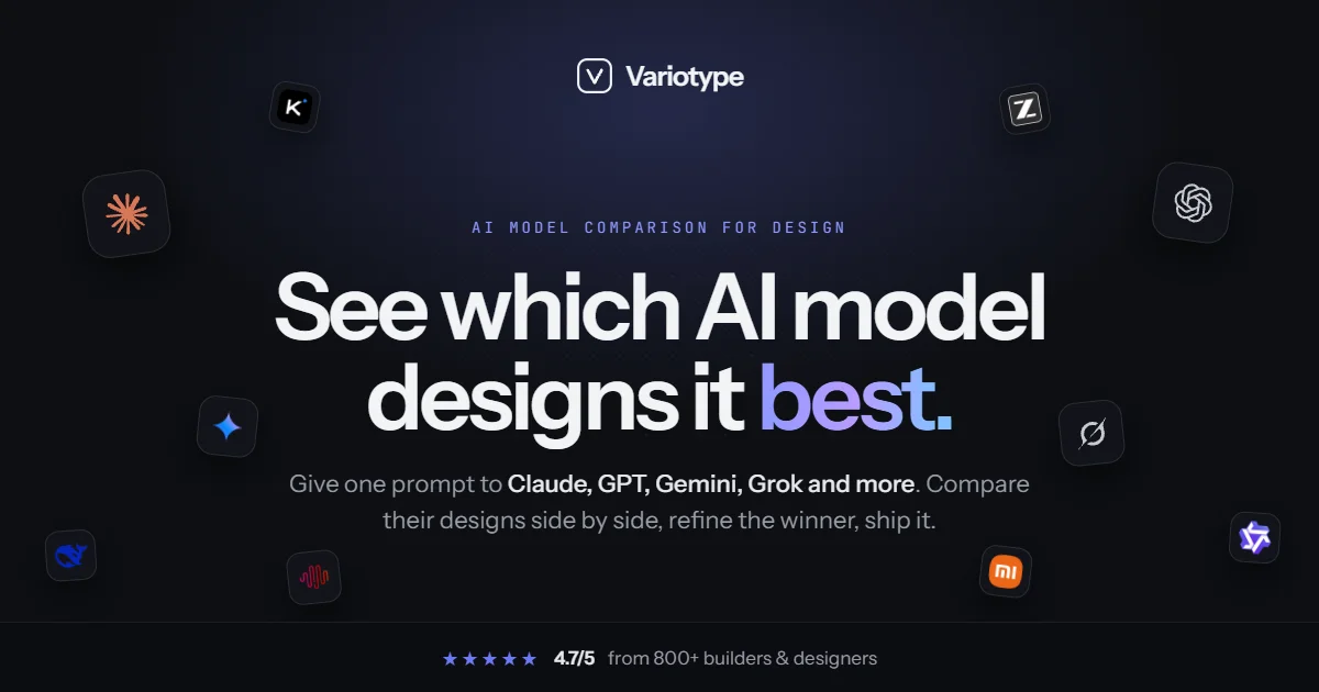 Variotype — compare designs from Claude, GPT, Gemini and Grok side by side, built by OGP Labs